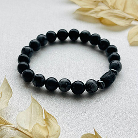 Браслет из снежного Обсидиана и Лавы, Артикул: 099335 - изображение товара №1