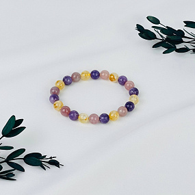 Браслет из Цитрина, Розового кварца и Лепидолита, Артикул: 117139 - изображение товара №2