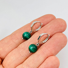 Серьги с камнем Малахит, Артикул: 107533 - изображение товара №1