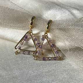 Серьги из Рутилового кварца, Аметиста и Клубничного кварца