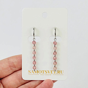 Серьги длинные из Клубничного кварца, Артикул: 118569 - изображение товара №1