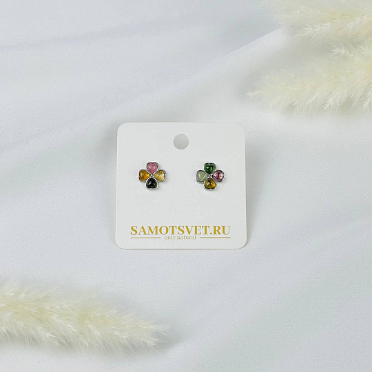 Серьги-пусеты из Турмалина микс, Артикул: 084245 - изображение товара №2