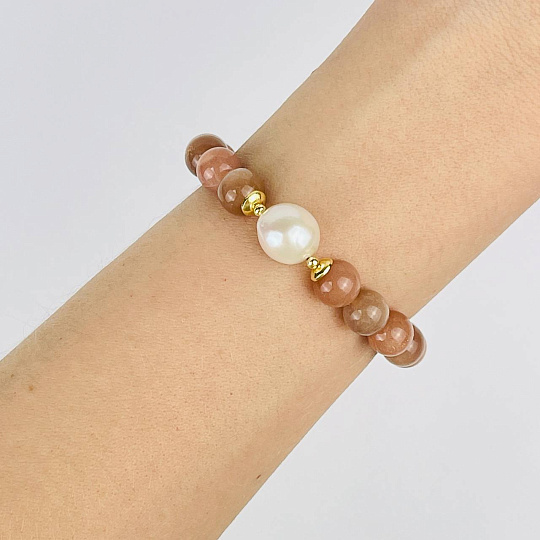 Браслет из Лунного камня и Жемчуга, Артикул: 118537 - изображение товара №1