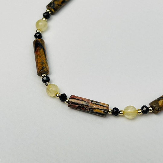 Браслет из леопардовой Яшмы, Селенита и черного Турмалина, Артикул: 104199 - изображение товара №2