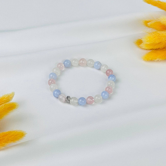 Браслет из Голубого агата, Розового кварца и Лунного камня со вставкой, Артикул: 116999 - изображение товара №2