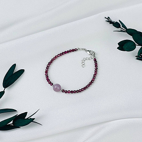 Браслет из Граната (Альмандин) и мадагаскарского Розового кварца, Артикул: 118257 - изображение товара №2