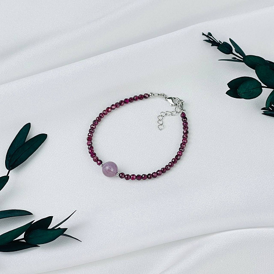 Браслет из Граната (Альмандин) и мадагаскарского Розового кварца, Артикул: 118257 - изображение товара №2