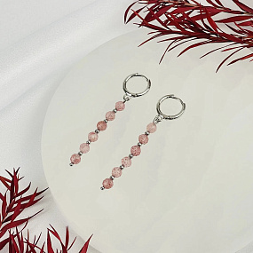 Серьги длинные из Клубничного кварца, Артикул: 118569 - изображение товара №2