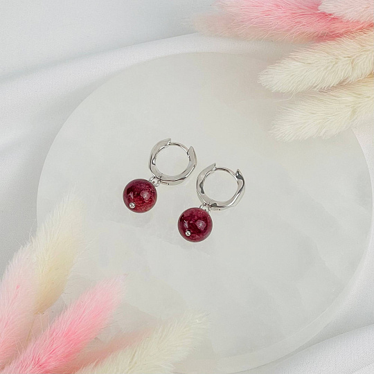 Серьги из Клубничного кварца, Артикул: 117600 - изображение товара №2