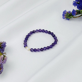 Браслет из Аметиста и Жемчуга, Артикул: 118865 - изображение товара №2