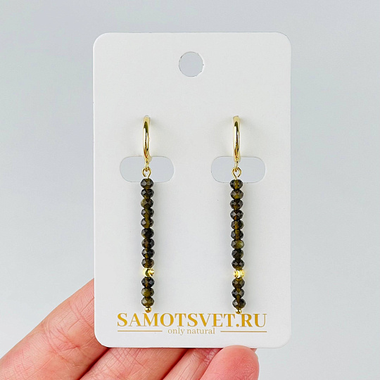 Серьги длинные из золотистого Обсидиана, Артикул: 116863 - изображение товара №1