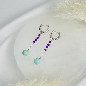 Серьги длинные из Фосфосидерита и Варисцита, Артикул: 117179 - изображение товара №2