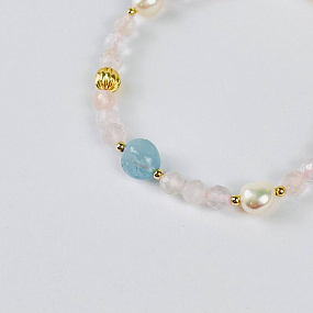 Браслет из Розового кварца, Аквамарина и Жемчуга, Артикул: 116822 - изображение товара №3