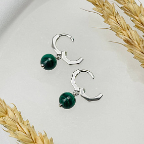 Серьги с камнем Малахит, Артикул: 107533 - изображение товара №3