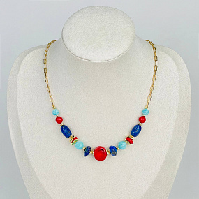 Колье из Коралла, Лазурита и Амазонита, Артикул: 117155 - изображение товара №1