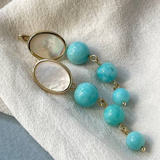 Серьги тройные из Амазонита, Артикул: 098509 - изображение товара №1