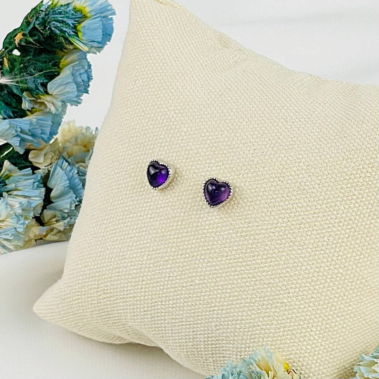 Серьги-пусеты с камнем Аметист, Артикул: 070350 - изображение товара №1