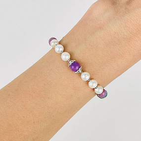 Браслет из Фосфосидерита, Варисцита и Жемчуга, Артикул: 117156 - изображение товара №2