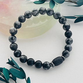 Браслет из снежного Обсидиана и Лавы, Артикул: 099335 - изображение товара №5