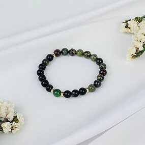 Браслет из Яшмы (кровь дракона), золотистого Обсидиана и Нефрита, Артикул: 117954 - изображение товара №1