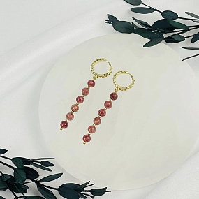 Серьги длинные из Клубничного кварца, Артикул: 118561 - изображение товара №2