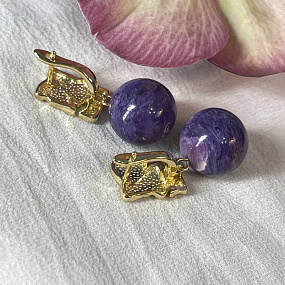 Серьги крупные из Чароита, Артикул: 095199 - изображение товара №4