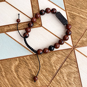 Браслет регулируемый из Обсидиана и Лавы, Артикул: 095424 - изображение товара №2