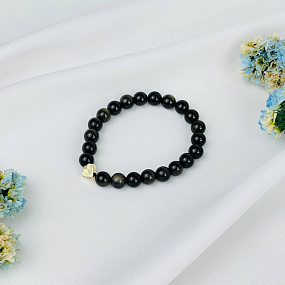 Браслет из золотистого Обсидиана со вставкой сердце, Артикул: 118156 - изображение товара №3