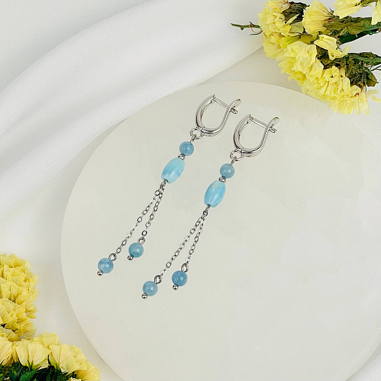 Серьги из Аквамарина и Ларимара, Артикул: 116857 - изображение товара №2