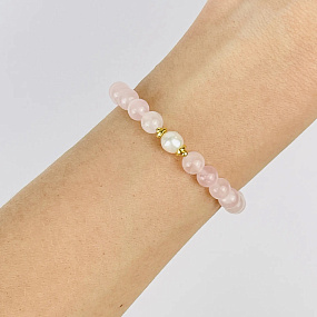 Браслет из мадагаскарского Розового кварца и Жемчуга