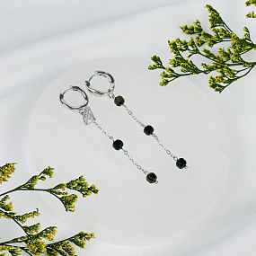 Серьги на цепочке из золотистого Обсидиана, Артикул: 116850 - изображение товара №2