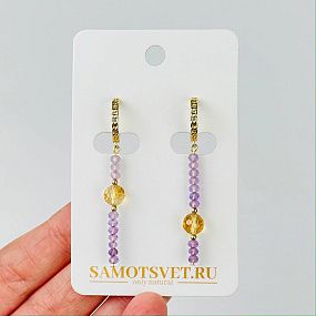 Серьги длинные из Аметиста и Цитрина, Артикул: 116832 - изображение товара №1