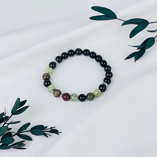 Браслет из Обсидиана, Яшмы и Пренита, Артикул: 117382 - изображение товара №3