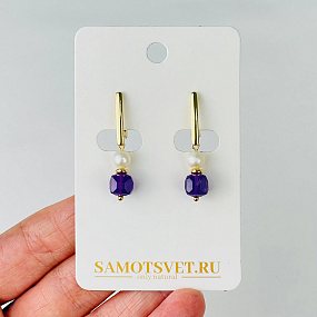 Серьги двойные из Аметиста и Жемчуга, Артикул: 116862 - изображение товара №1