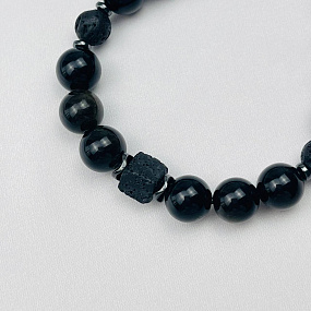 Браслет регулируемый из золотистого Обсидиана и Лавы, Артикул: 105681 - изображение товара №2