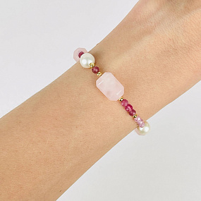 Браслет из Розового кварца, Турмалина и Жемчуга, Артикул: 117196 - изображение товара №2