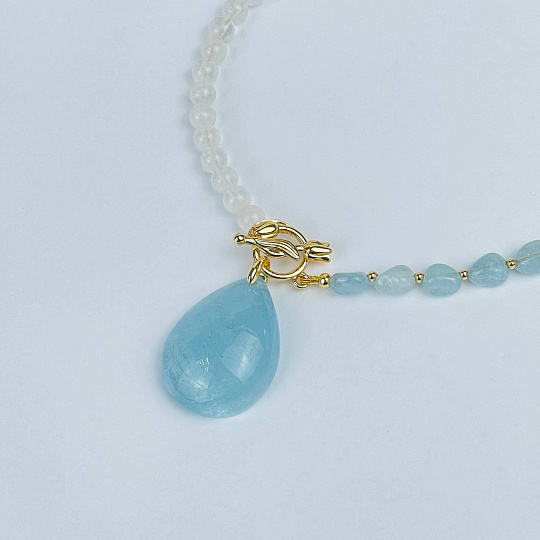Колье из Аквамарина и Лунного камня, Артикул: 118407 - изображение товара №2