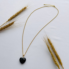 Кулон "Сердце" на цепочке из черного Агата, Артикул: 101103 - изображение товара №1