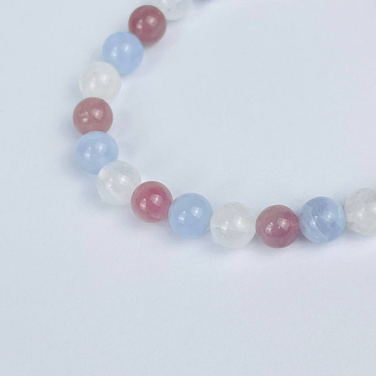 Браслет из Лунного камня, Голубого агата и Розового кварца, Артикул: 118265 - изображение товара №3