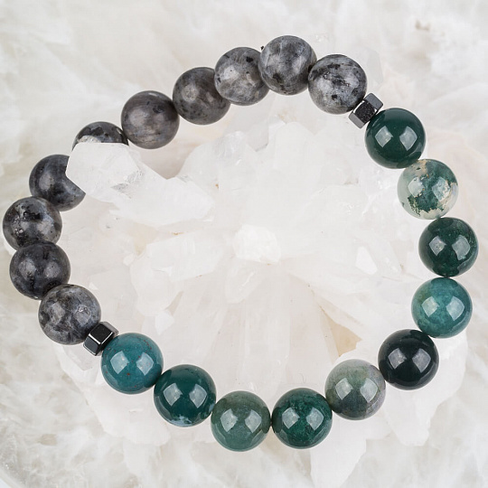 Браслет из Агата мохового и Лабрадора "Лаврикит", Артикул: 090717 - изображение товара №1