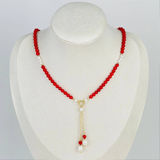 Колье из Коралла и Жемчуга, Артикул: 117398 - изображение товара №1