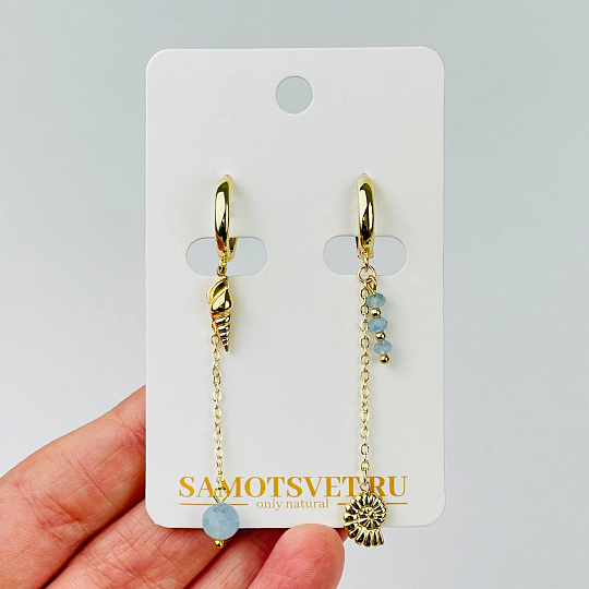 Серьги длинные из Аквамарина, Артикул: 116844 - изображение товара №1