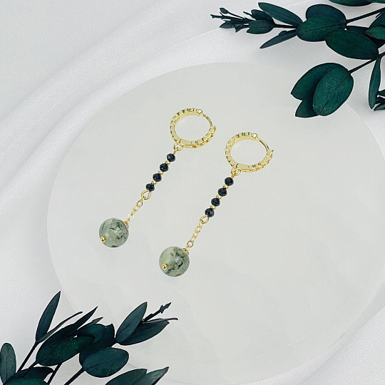 Серьги длинные из Шпинели и Пренита, Артикул: 118508 - изображение товара №2