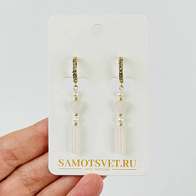 Серьги из Розового кварца и Жемчуга