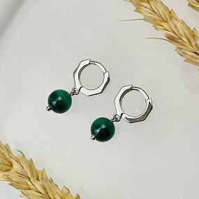 Серьги с камнем Малахит, Артикул: 107533 - изображение товара №2