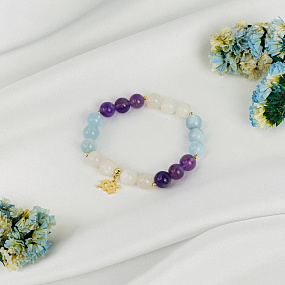 Браслет из Аквамарина, Аметиста и Лунного камня со знаком зодиака (Водолей), Артикул: 118270 - изображение товара №1