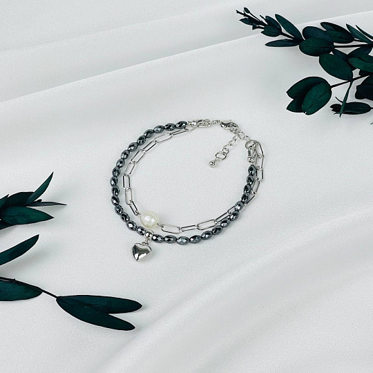 Браслет двойной из Гематита и Жемчуга, Артикул: 118280 - изображение товара №2