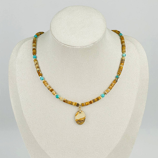 Чокер из песочной Яшмы и Бирюзы, Артикул: 111465 - изображение товара №1