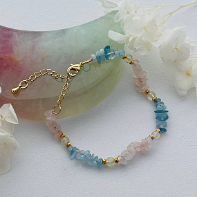 Браслет из Аквамарина, Розового кварца и Пренита, Артикул: 100187 - изображение товара №5