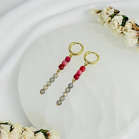 Серьги длинные из Родонита и Лабрадора, Артикул: 108551 - изображение товара №2